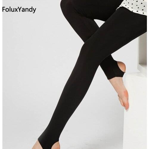 Black Stirrup Leggings Women Plus Size Slim Stretched Skinny High Waist Leggings RUKK06
