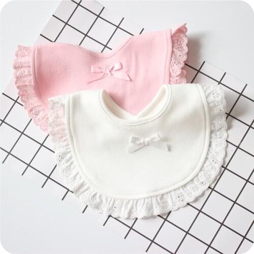 Baby Lace Bib Cotton Saliva Towel Newborn Bow Bib Pink White Bibs Burp Cloth Cute Pocket Pricess Toddler bibs