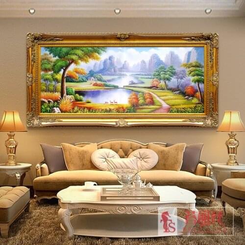 EECAMAIL Diamond Painting Full Drill European Style Elegant Green Mountain Scenery Diamond Embroidered Cross Show 5D Round Drill