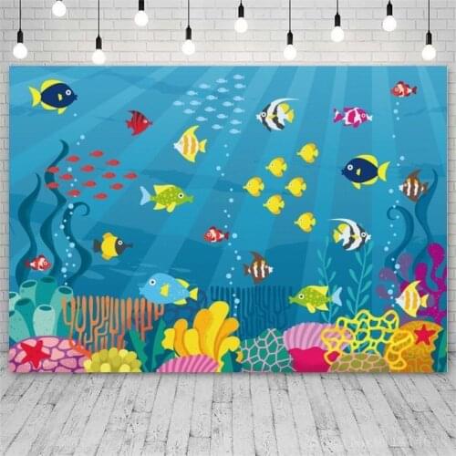Under Sea Fishes Corals Little Mermaid Princess Photo Background Newborn Baby Shower Birthday Party Backdrops Photography