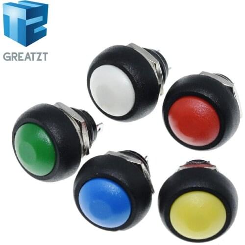 GREATZT 5Pcs Mini 12mm Waterproof Momentary ON/OFF Push Button Round Switch PBS-33B For arduino