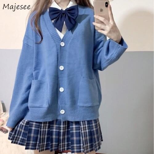 Cardigan Womens Loose Leisure Single Breasted Students Preppy Style Pockets Knitted Korean Ulzzang Oversize Sweaters Female Chic