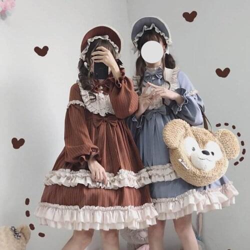 Kawaii Soft sister lolita dress cocoa milkshake lolita daily retro tea party girl op Victorian Princess Dress Gothic Loli Dress