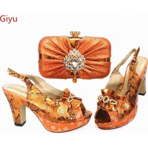Doershow Italian orange Shoes and Bags To Match Set Nigerian Shoes and Matching Bag African Wedding Shoes and Bag Set! SBK1-16