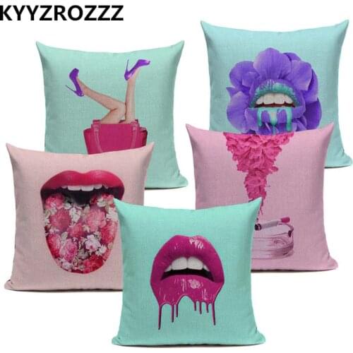 Creative Fashion Cushion Cover Pink Kiss Throw Pillow Flower Gun Donut Cotton Linen Decor Home Sofa for Car Custom Pillow Case