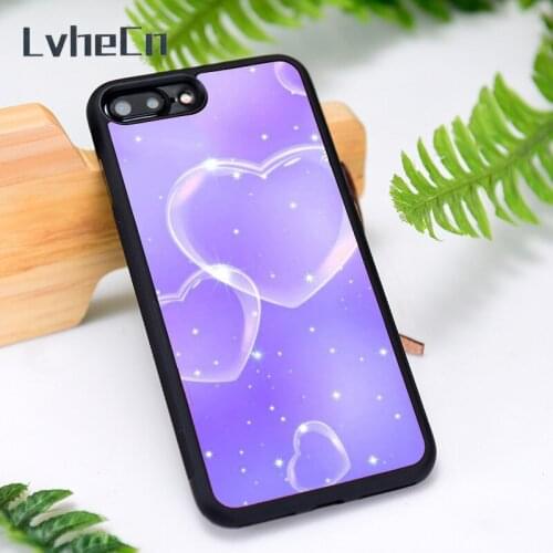 LvheCn Silicone Rubber Phone Case Cover for iPhone 6 6S 7 8 Plus X XS XR 11 12 Mini Pro Max Bubble Heart Purple