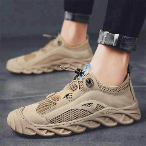 Fashion Mens Sneaker Mesh Surface Lightweight Casual Shoes Breathable Male Anti-Collision Toe Design Frenulum Walking Footwear
