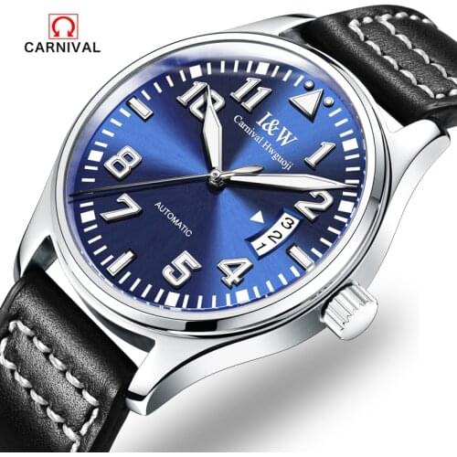 2018 CARNIVAL Top Brand Luxury Montre Luminous Waterproof Sport Fashion Pilot Automatic Mechanical Men Watche relogio masculino