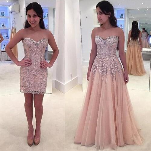 MYYBLE 2021 Sweetheart Beads Lace Gorgeous Sleeveless Prom Dress with Detachable Skirt Two Pieces Champagne Evening Dress