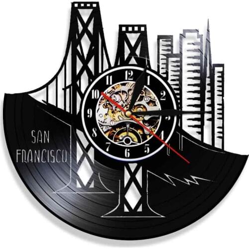 San Francisco Cityscape Wall Clock Modern Design Skyline Vinyl Record 3D Wall Clock Unique Travel Gift Idea For Her Him