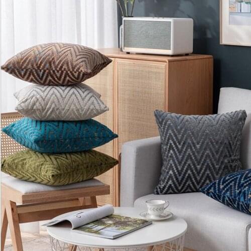 Wave Zigzag Chenille Flocking Cushion Cover White Orange Blue Home Decorative Pillow Cover 45x45cm Living Room Sofa Pillow Case