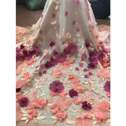 Nigerian tulle lace fabric 3d flower French Net Lace Fabric embroidery mesh fabric L-617 for party dress