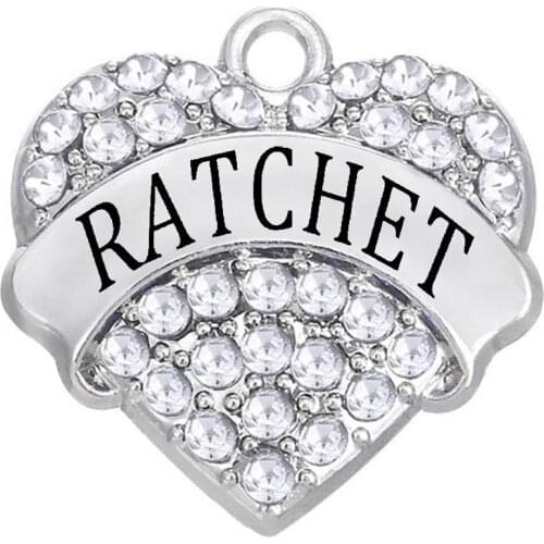 Fashion Colorful Rhinestone Inlaid Heart Pendant RATCHET Label Charm DIY Bracelet Necklace Jewelry Accessories