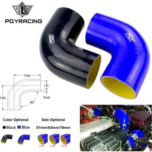 PQY - 51mm / 63mm / 76mm / 51mm to 63mm / 63mm to 76mm 90 Degree 45 Degree Elbow Reduce Silicone Hose Pipe Black Blue