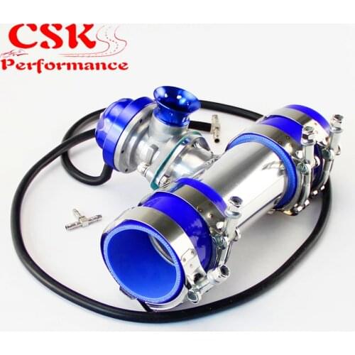 30 PSI Adjustable Turbo Blow Off Valve +Type RS 2.25" Flange Pipe Adapter Kit Black / Blue / Silver