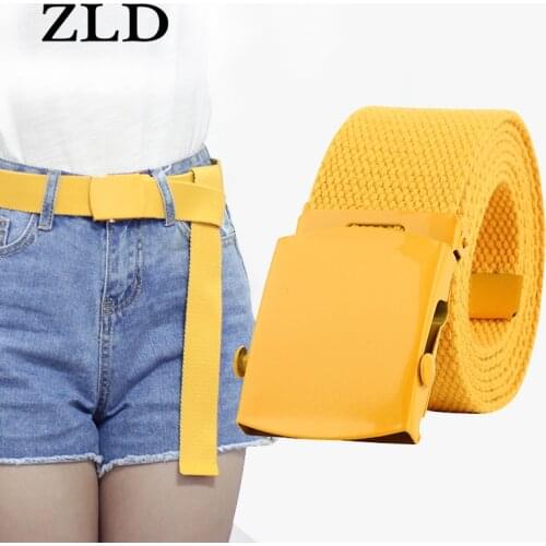 ZLD Men Women Automatic Fashion Nylon Belt Buckle Fans Canvas Belt Thicken Long Cloth Belts Knitted Waistband Ceintures Strap