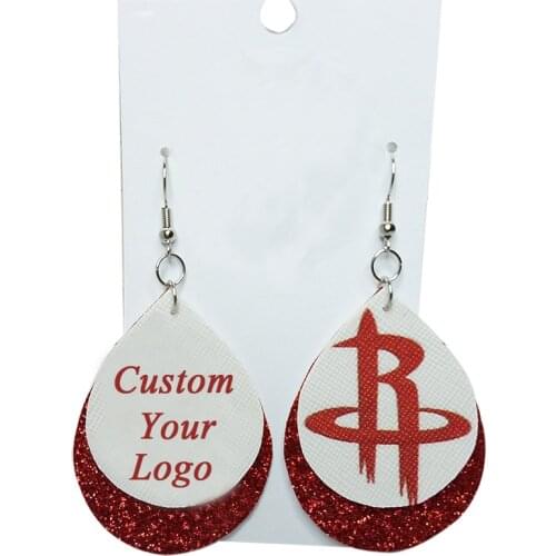 Rockets Basketball Fans Gillter Faux Leather Earrings Layered Chunky Tear Drop Earrings Lightweight Earrings Made To Order