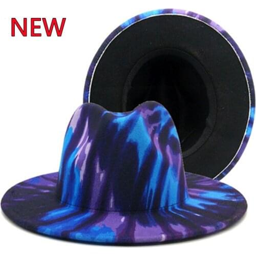 Fedora hat unisex imitation wool felt hat womens autumn new big brim top hat black purple cool Panama hat woolen hat