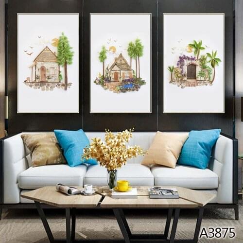 Modern Abstract Oil Painting Print on Canvas 3pcs Color Cartoon House Canvas Printing Wall Art Picture Painting for Home Decor