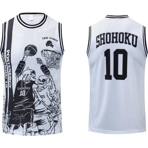 BG basketball jerseys SHOHOKU 10 jersey Outdoor sportswear training Gym clothes Hip-hop culture movie WHITE