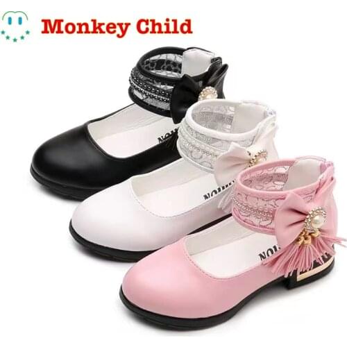 Girls Shoes For Party Wedding Butterfly-knot Princess shoes Shoes Ankle Strap Leather Shoes Big Girls Dress Shoes Baby Kids