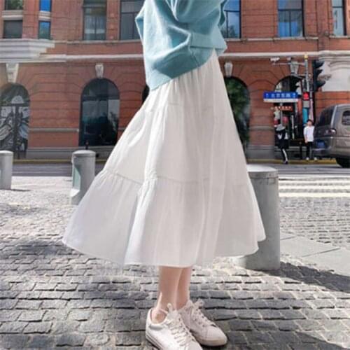 Chiffon Skirt Retro High Waist Stretch Stitching White Black Chic Long Cake A-line Skirt Student Spring And Summer Female