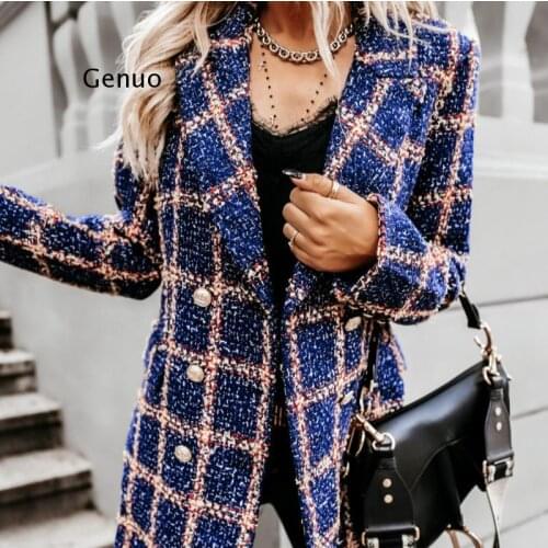 Women New Vintage Lattice Print Jacket Elegant Lapel Single-Breasted Loose Shirt Coat Autumn Winter Lady Casual Cardigan Jackets