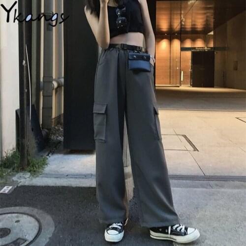Ladies Trousers Black Pants High Waist Wide Leg Cargo Pants Women Loose Streetwear Hip Hop Femme Trousers Woman Pants Casual