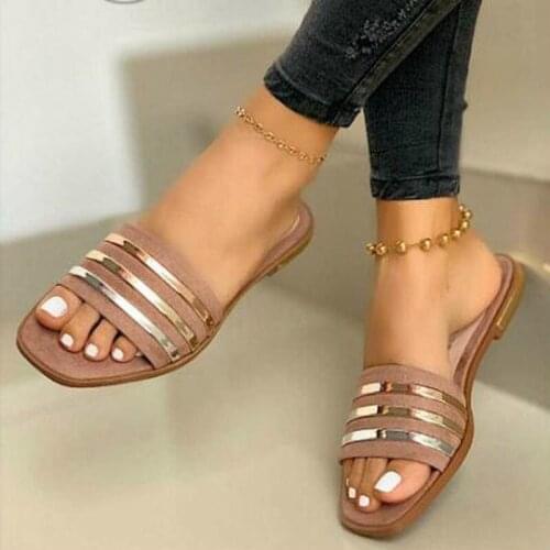 Women summer sandals flats shoes woman sexy slippers slides shiny metal plus size open toe sandalias mujer sapato feminino D810