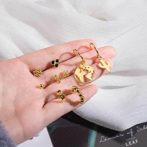 2020 New Boho Vintage Geometric Gold Drop Earrings For Women Earth Cactus Crown Earring Set Female Jewelry Wedding Party Gift