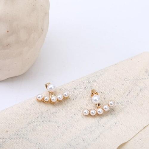 Silver Plated Needle Simulated Pearl Stud Earrings Alloy Retro Earrings for Girls Women