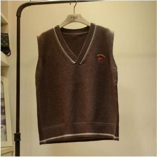 Casual Sweater Vest Women 2021 Korean Style Cute Pumpkin Embroidery Striped V Neck Sleeveless Pullover Knitted Waistcoat T678