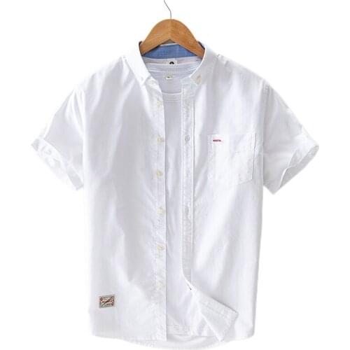 100% Cotton Summer Short Sleeve Shirts for Men Fashion Tops Male Casual Turn-down Collar Oversized 4XL White Clothing