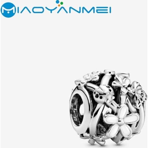 2020 Spring 925 Sterling Silver Beads Openwork White Daisy Flower Charm fit Original Pandora Bracelets Women DIY Fashion Jewelry