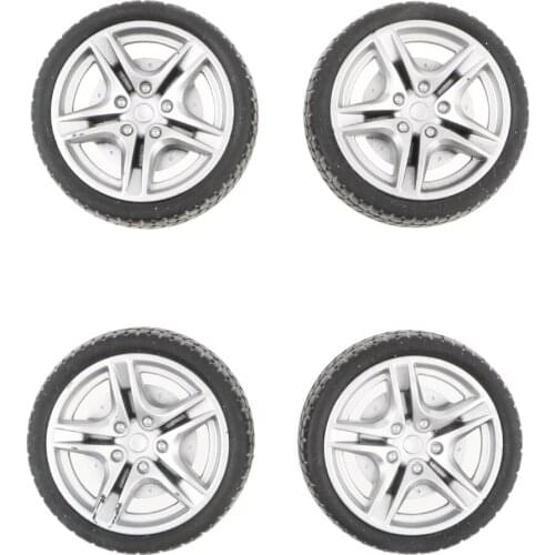 4 Pieces 1:10 Car Racing Car 5 Spokes Black Rims & Rubber Tires 48mm