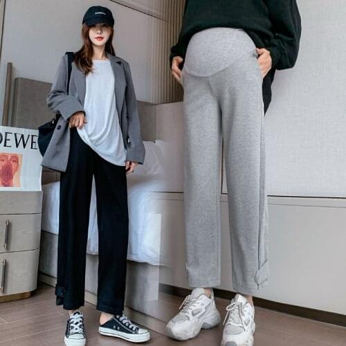 6076# Maternity Pants Spring Autumn Casual Pants Comfy Belly Support Pants Elastic Waist Maternity Wide-Leg Trousers