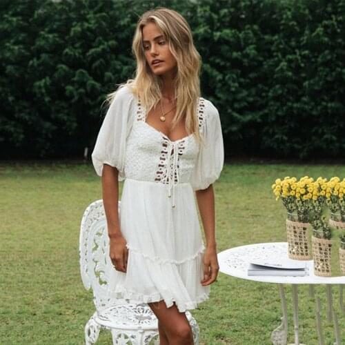 Ardm Elegant женское платье Square Neck White Lace Mini Dress HIght Waist Ruffled Chiffon Ladies Vintage Vestido Spring Summer
