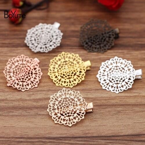 BoYuTe 20Pcs Metal Filigree Flower Hair Clip Vintage Style 6 Colors Plated Women Hair Accessories Hairgrip