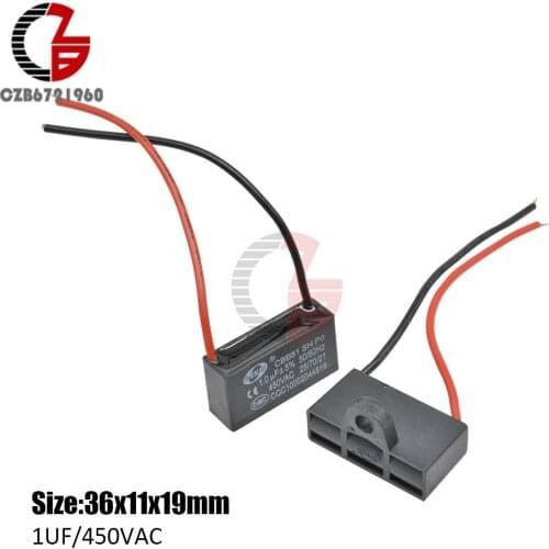 CBB61 Starting Capacitance AC Fan Capacitor 2 Wires 1UF 450V AC Terminal Ceiling Fan Motor Running Rectangle Capacitor