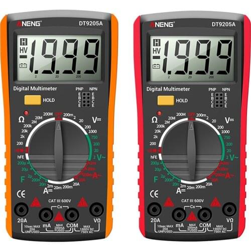 DT9205A LCD Digital Multimeter Portable AC DC Volt Voltmeter Ammeter Ohm Voltage Capacitance Resistance Tester Meter