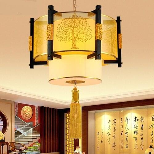 Chinese style Wooden pendant lights Study tea pavilion living room dining room Personality pattern pendant lamps ZA ZS72