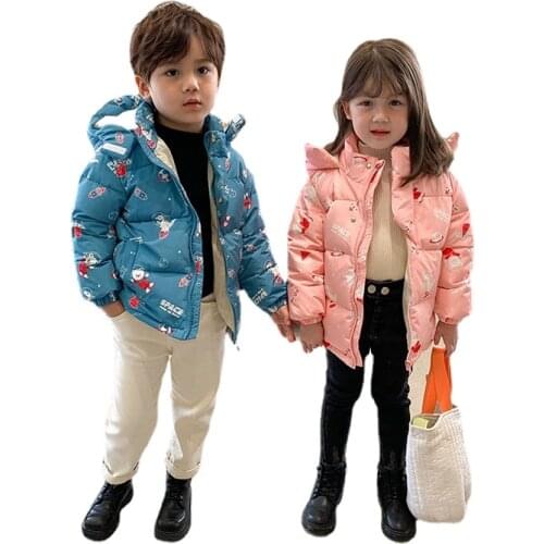 Custom Made Winter 2021 Kids Children Baby Boys Down Jackets Toddler Girls Hooded Cartoon Pattern Coats Children Fancy Outwear