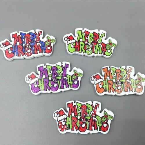 DIY 100pcs Mixed-color Merry Christmas Buttons Wooden Fit Sewing decoration crafts 35mm