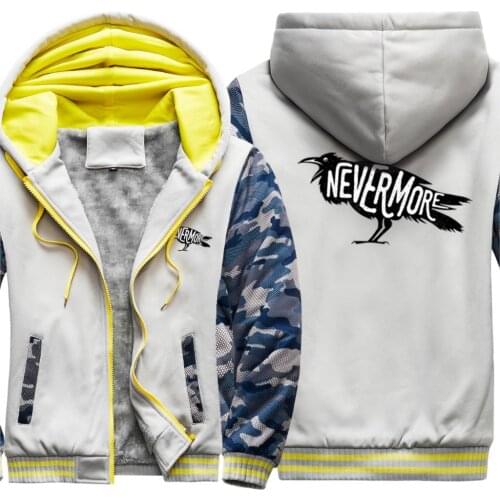 Never More Bird Camouflage Mens Raglan Thicken Jackets New Arrival Long Sleeve Hooded Harajuku Tracksuits Retro Hipster Homme