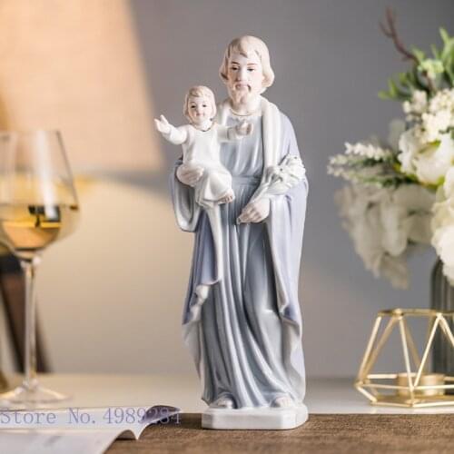 Ceramic Figure Sculpture Catholicism Christian Jesus Saint Ceramic Handicraft Ornaments Child Family Church Home Decoration