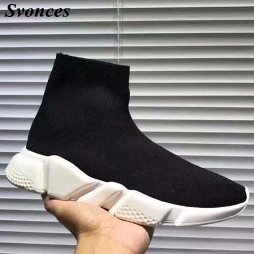 Black White Speed Trainers Knit Stretch Sock Sneakers Shoes Runner Shoes Slip On Trainers Men Women Casual Shoes Size 35-46
