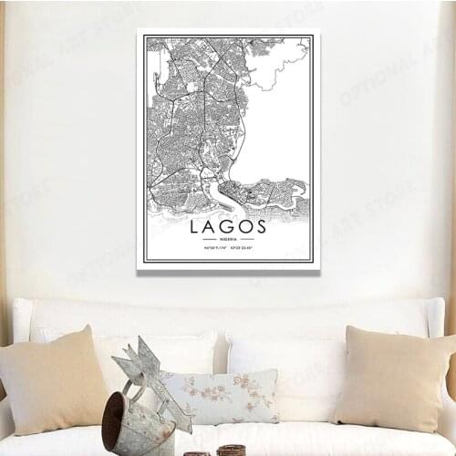 LAGOS Abstract World Map Canvas Painting Line Posters Prints Modern Office Study Room Decoration Wall Art Decor Picture Mural