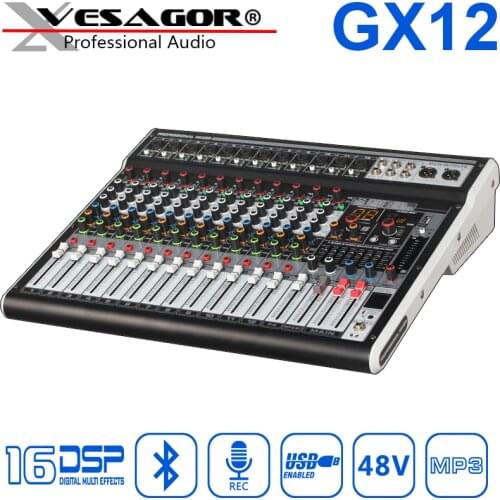 Mixing Console DJ Sound Card Recording Bluetooth GX12 12ch Reverb16DSP 48VMP3 Digital Display Interface DJ MIXER USB Auido Mixer