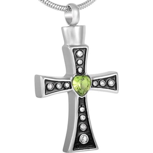 CMJ8319 Trendy Design Funeral Urn Cross Cremation Urn Pendant Necklace with Heart Crystal Memorial Jewelry