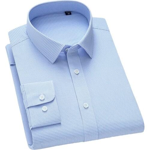 Aoliwen Brand 2020 autumn mens business casual striped shirt classic fine grain plaid long-sleeved shirt mens formal shirt